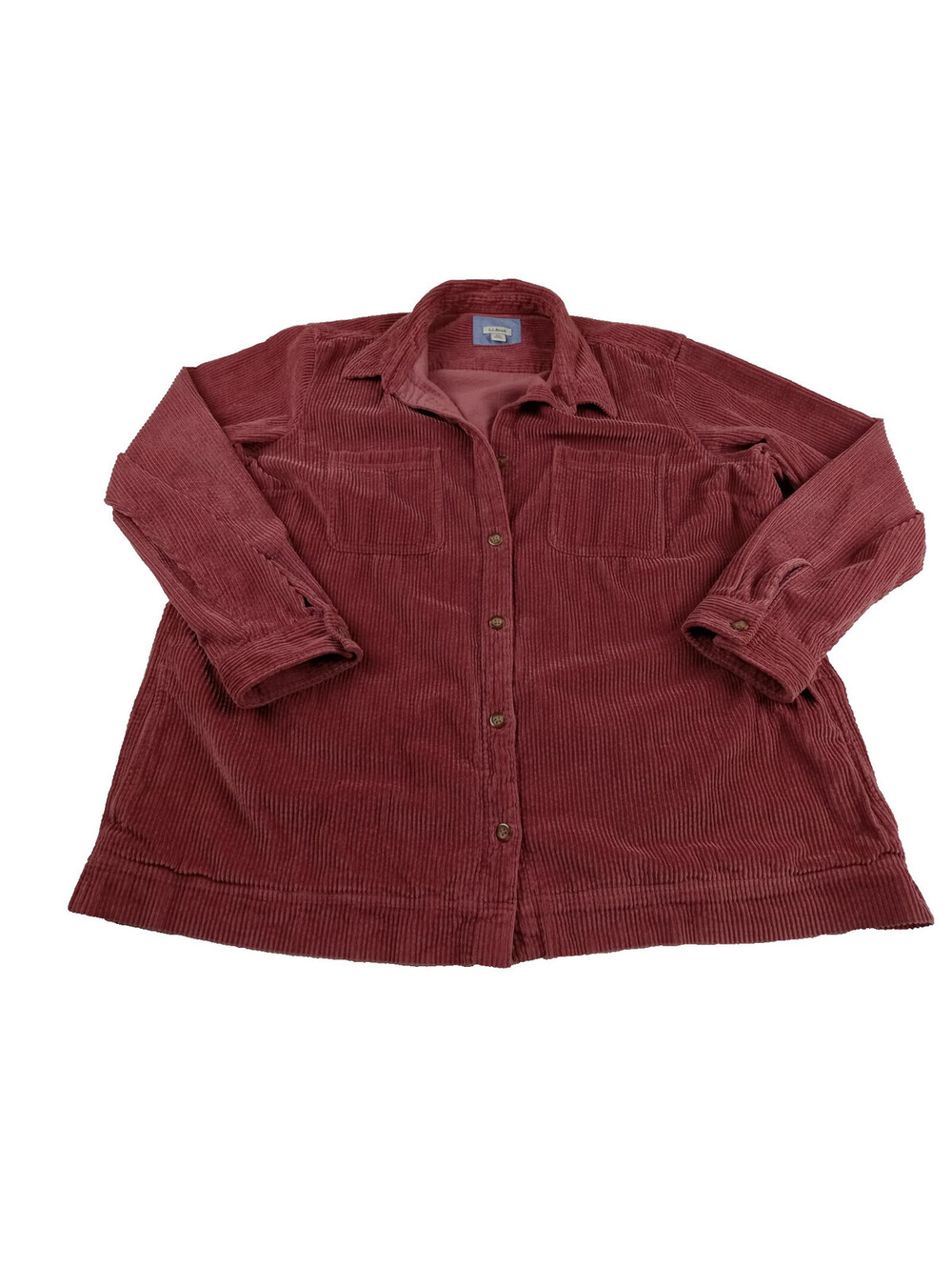 LL Bean Corduroy Shirt Womens XXL Berry Purple Relaxed Long Sleeve Pockets 2X